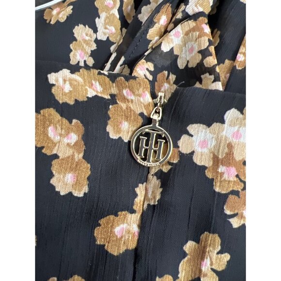 Tommy Hilfiger SZ 2 Floral Wrap Dress Black Gold Flowers - Picture 10 of 10